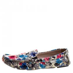 Pre Owned Miu Miu Multicolor Floral Printed Patent Leather Loafers Size 40