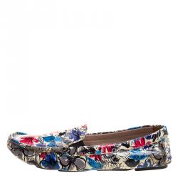 Pre Owned Miu Miu Multicolor Floral Printed Patent Leather Loafers Size 40