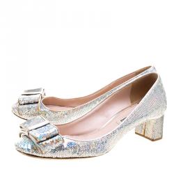 Miu Miu Silver Sequin Bow Pumps Size 38