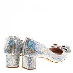 Miu Miu Silver Sequin Bow Pumps Size 38