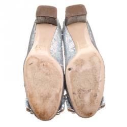 Miu Miu Silver Sequin Bow Pumps Size 38