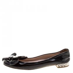 Miu Miu Black Patent Leather Bow Crystal Embellished Ballet Flats Size 36.5