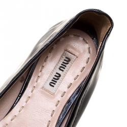 Miu Miu Black Patent Leather Bow Crystal Embellished Ballet Flats Size 36.5