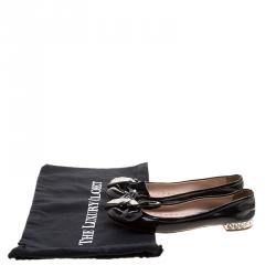 Miu Miu Black Patent Leather Bow Crystal Embellished Ballet Flats Size 36.5