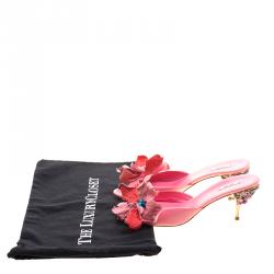 مملوكة مسبقًا Miu Miu Pink Leather Crystal Embellished Heel Slides Size 38