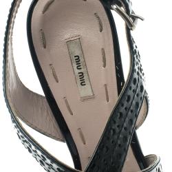 Miu Miu Black Studded Brogue Leather Cross Ankle Strap Platform Sandals Size 37.5