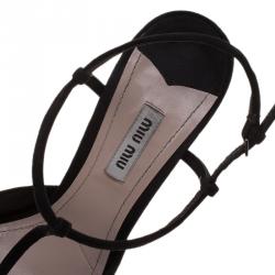 Miu Miu Black Suede T Bar Platform Block Heel Sandals Size 40