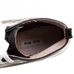 Pre Owned Miu Miu Black Patent Leather Studded Metal Cap Toe High Top Sneakers Size 39