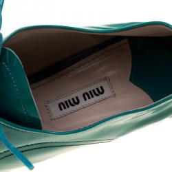 Miu Miu Aquamarine Patent Leather Crystal Heel Lace Up Derby Size 38.5