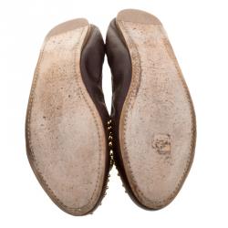 مملوكة مسبقًا Miu Miu Brown Leather Stone Embellished Ballet Flats Size 42
