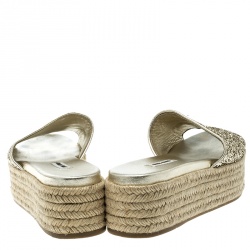 Miu Miu Metallic Gold Glitter Espadrille Platform Slides Size 40