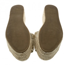 Miu Miu Metallic Gold Glitter Espadrille Platform Slides Size 40