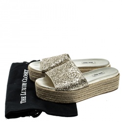 Miu Miu Metallic Gold Glitter Espadrille Platform Slides Size 40