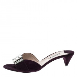 مملوكة مسبقًا Miu Miu Purple Suede Crystal Embellished Slides Size 37.5