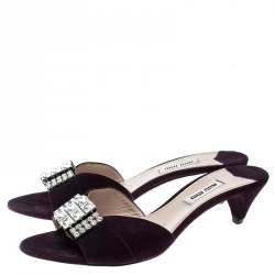 مملوكة مسبقًا Miu Miu Purple Suede Crystal Embellished Slides Size 37.5