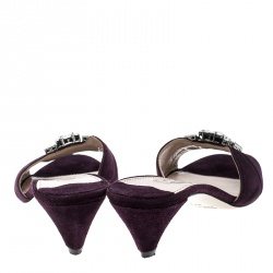 مملوكة مسبقًا Miu Miu Purple Suede Crystal Embellished Slides Size 37.5