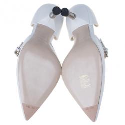 Miu Miu White Leather Pointed Toe Metal Heel D'Orsay Pumps Size 36.5