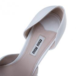 Miu Miu White Leather Pointed Toe Metal Heel D'Orsay Pumps Size 36.5