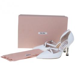 Miu Miu White Leather Pointed Toe Metal Heel D'Orsay Pumps Size 36.5