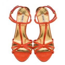 Miu Miu Orange Satin Crystal Embellished Heel T Strap Sandals Size 37
