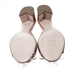 Miu Miu Beige Satin Crystal Embellished Peep Toe Block Heel Slides Size 39