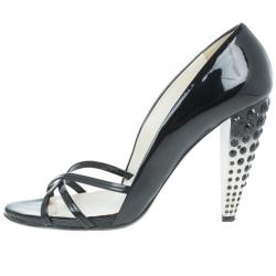 Miu Miu Black Patent Crisscross Studded Heel Pumps Size 39.5