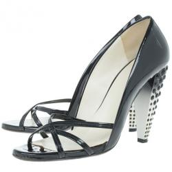 Miu Miu Black Patent Crisscross Studded Heel Pumps Size 39.5