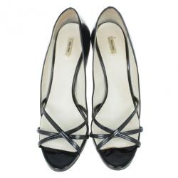 Miu Miu Black Patent Crisscross Studded Heel Pumps Size 39.5
