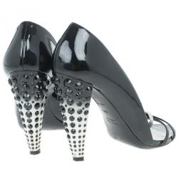 Miu Miu Black Patent Crisscross Studded Heel Pumps Size 39.5