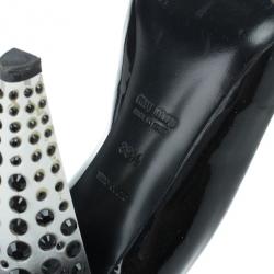 Miu Miu Black Patent Crisscross Studded Heel Pumps Size 39.5