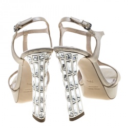 Miu Miu Beige Satin T Strap Crystal Embellished Heel Peep Toe Platform Sandals Size 36.5