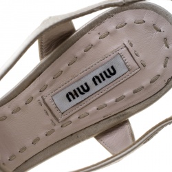 Miu Miu Beige Satin T Strap Crystal Embellished Heel Peep Toe Platform Sandals Size 36.5