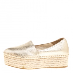 Miu Miu Metallic Gold Leather Platform Espadrilles Size 36