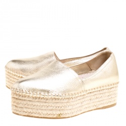 Miu Miu Metallic Gold Leather Platform Espadrilles Size 36