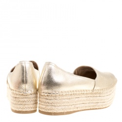 Miu Miu Metallic Gold Leather Platform Espadrilles Size 36