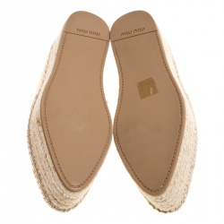 Miu Miu Metallic Gold Leather Platform Espadrilles Size 36