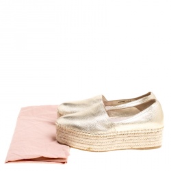 Miu Miu Metallic Gold Leather Platform Espadrilles Size 36