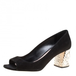 Miu Miu Black Suede Crystal Embellished Peep Toe Pumps Size 36.5