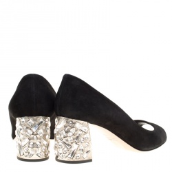 Miu Miu Black Suede Crystal Embellished Peep Toe Pumps Size 36.5