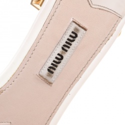 Miu Miu White Patent Leather Peep Toe Crystal Embellished Heel Flat Slides Size 36