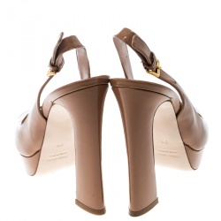 Miu Miu Beige Patent Leather Peep Toe Slingback Sandals Size 36