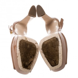 Miu Miu Beige Patent Leather Peep Toe Slingback Sandals Size 36