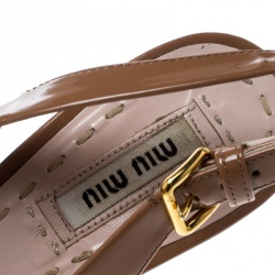 Miu Miu Beige Patent Leather Peep Toe Slingback Sandals Size 36