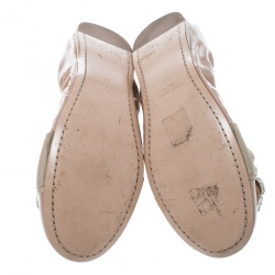 Miu Miu Beige Patent Leather Crystal Embellished Scrunch Ballet Flats Size 37