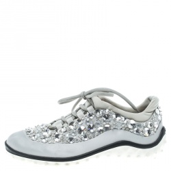 Miu Miu Grey Embellished Satin and Mesh Astro Sneakers Size 38