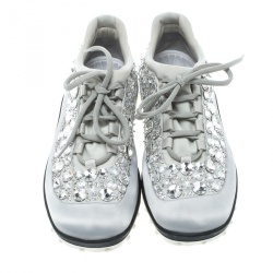Miu Miu Grey Embellished Satin and Mesh Astro Sneakers Size 38