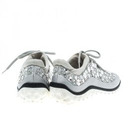 Miu Miu Grey Embellished Satin and Mesh Astro Sneakers Size 38