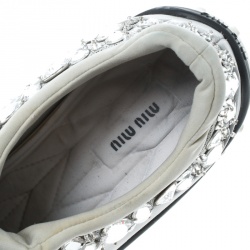 Miu Miu Grey Embellished Satin and Mesh Astro Sneakers Size 38