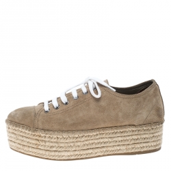 مملوكة مسبقًا Miu Miu Beige Suede Espadrille Platform Sneakers Size 38