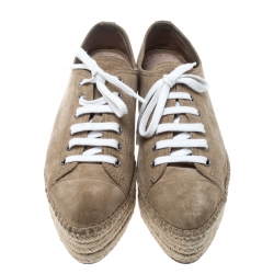 مملوكة مسبقًا Miu Miu Beige Suede Espadrille Platform Sneakers Size 38